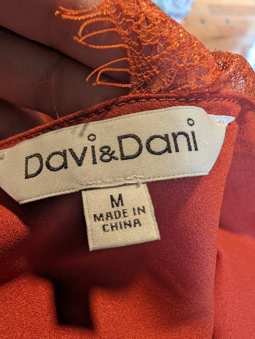 Davi & Dani Copper Satin Lace Trim Slip Dress | NWOT | Size Medium - Picture 7 of 9